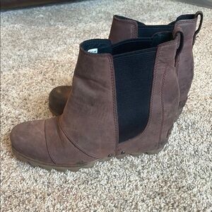 Sorel Brown Ankle Booties with Wedge Heel